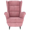Fauteuil à oreilles avec tabouret rose velours 