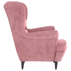 Fauteuil à oreilles avec tabouret rose velours 