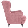 Fauteuil à oreilles avec tabouret rose velours 