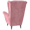 Fauteuil à oreilles avec tabouret rose velours 