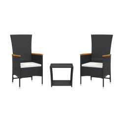 Ensemble à manger de jardin avec coussins 3 pcs Noir 