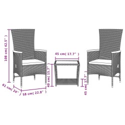 Ensemble à manger de jardin avec coussins 3 pcs Noir 