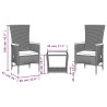 Ensemble à manger de jardin avec coussins 3 pcs Noir 