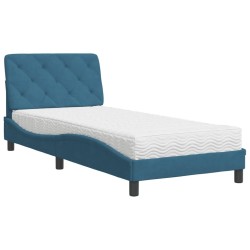 Lit avec matelas bleu 90x190 cm velours 