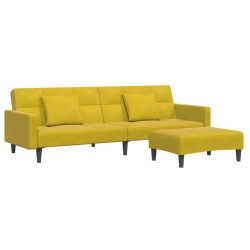 Canapé-lit à 2 places avec repose-pied jaune velours 