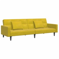 Canapé-lit à 2 places avec repose-pied jaune velours 