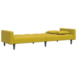 Canapé-lit à 2 places avec repose-pied jaune velours 