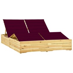 Chaise longue double et coussins bordeaux Bois de pin imprégné 