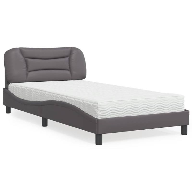 Lit avec matelas gris 100x200 cm similicuir 