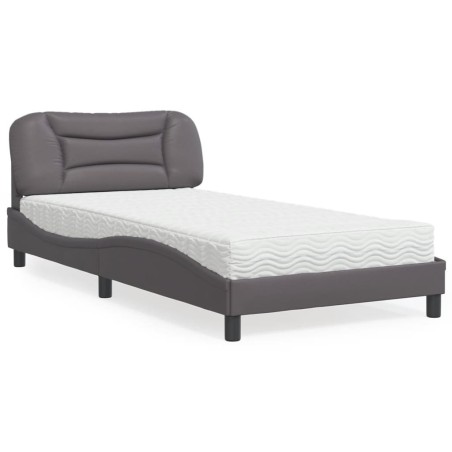 Lit avec matelas gris 100x200 cm similicuir 