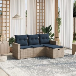Salon de jardin 4 pcs avec coussins gris résine tressée 