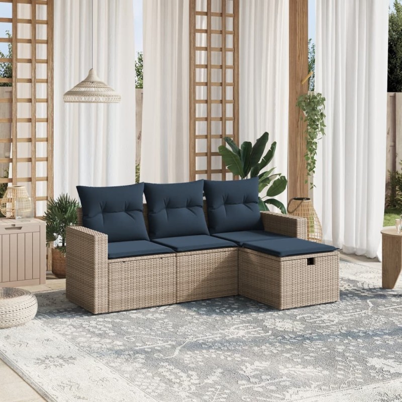 Salon de jardin 4 pcs avec coussins gris résine tressée 