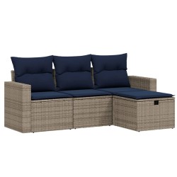 Salon de jardin 4 pcs avec coussins gris résine tressée 