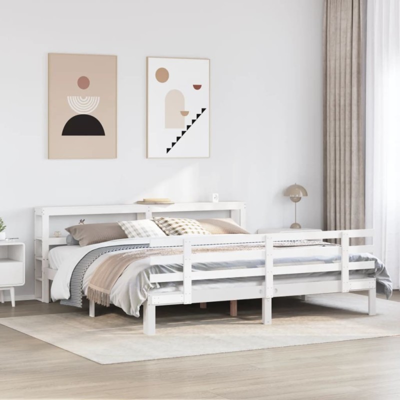 Cadre de lit avec tête de lit sans matelas blanc 180x200 cm 