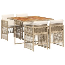 Ensemble à manger de jardin avec coussins 5pcs Beige poly rotin 