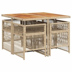 Ensemble à manger de jardin avec coussins 5pcs Beige poly rotin 