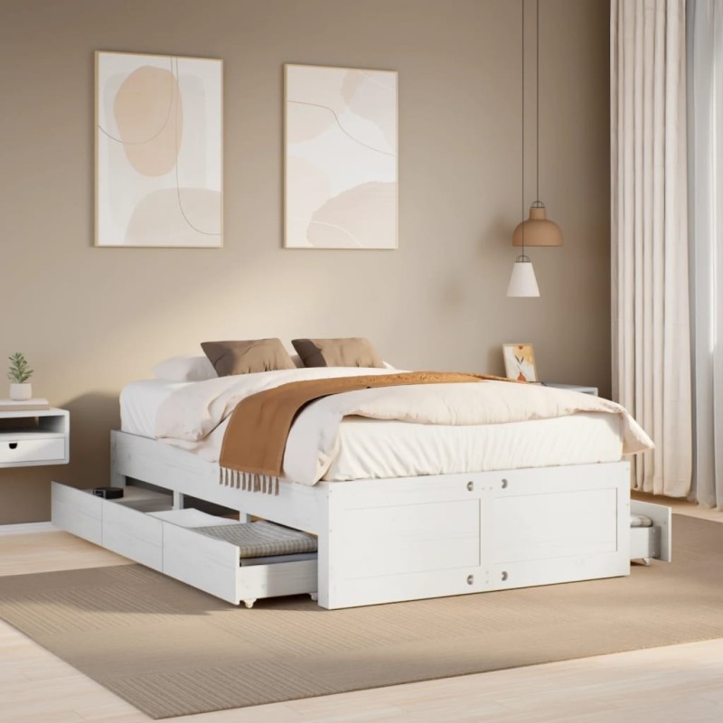 Cadre de lit sans matelas avec tiroirs 120x190 cm bois de pin 