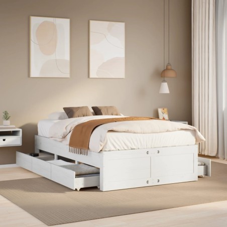 Cadre de lit sans matelas avec tiroirs 120x190 cm bois de pin 