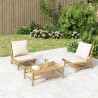 Salon de jardin 3 pcs avec coussins blanc crème bambou 