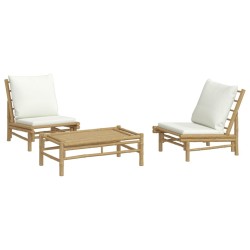 Salon de jardin 3 pcs avec coussins blanc crème bambou 