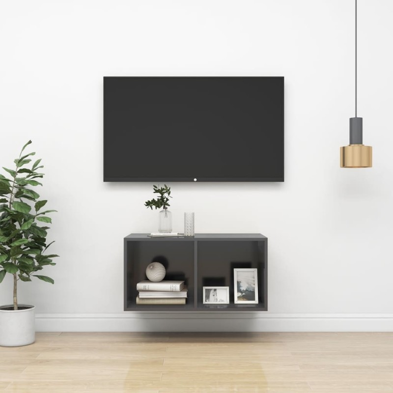 Meuble TV mural Gris 37x37x72 cm Bois d’ingénierie Meuble TV mural Gris 37x37x72 cm Bois d’ingénierie