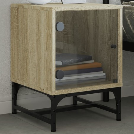 Table de chevet avec porte en verre chêne sonoma 35x37x50 cm 
