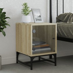 Table de chevet avec porte en verre chêne sonoma 35x37x50 cm 
