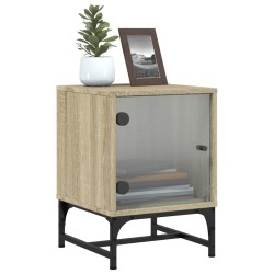Table de chevet avec porte en verre chêne sonoma 35x37x50 cm 