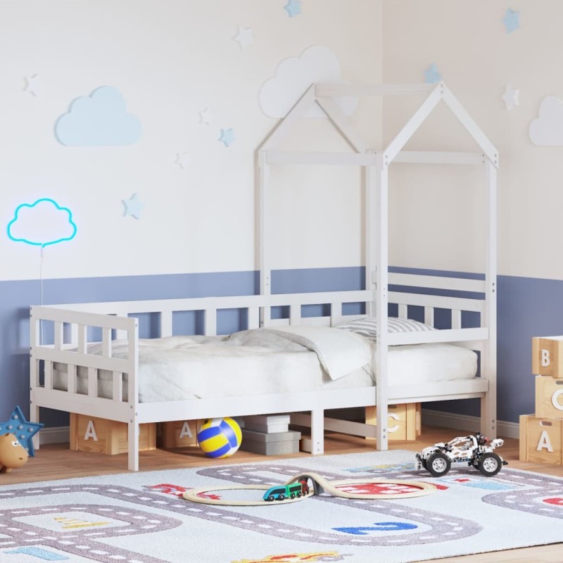 Lit de jour avec toit sans matelas blanc 90x200 cm bois massif 