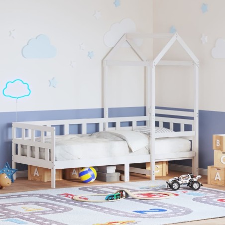 Lit de jour avec toit sans matelas blanc 90x200 cm bois massif 