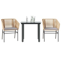 Ensemble à manger jardin coussins 3pcs marron poly rotin verre 