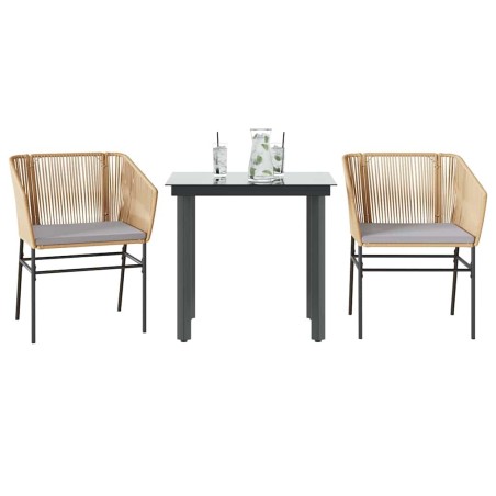 Ensemble à manger jardin coussins 3pcs marron poly rotin verre 