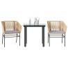 Ensemble à manger jardin coussins 3pcs marron poly rotin verre 