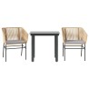 Ensemble à manger jardin coussins 3pcs marron poly rotin verre 