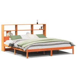Lit bibliothèque sans matelas cire marron 180x200 cm pin massif 