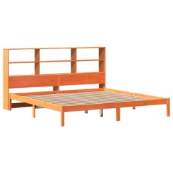 Lit bibliothèque sans matelas cire marron 180x200 cm pin massif 