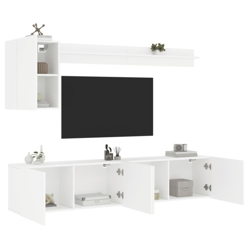 Unités murales TV 5 pcs blanc bois d'ingénierie 