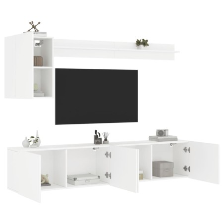 Unités murales TV 5 pcs blanc bois d'ingénierie 
