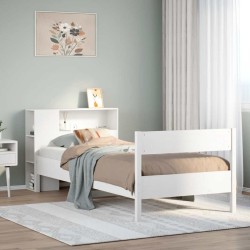 Lit bibliothèque sans matelas blanc 90x200cm bois de pin massif 