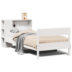 Lit bibliothèque sans matelas blanc 90x200cm bois de pin massif 