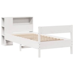 Lit bibliothèque sans matelas blanc 90x200cm bois de pin massif 