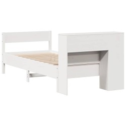 Lit bibliothèque sans matelas blanc 90x200cm bois de pin massif 