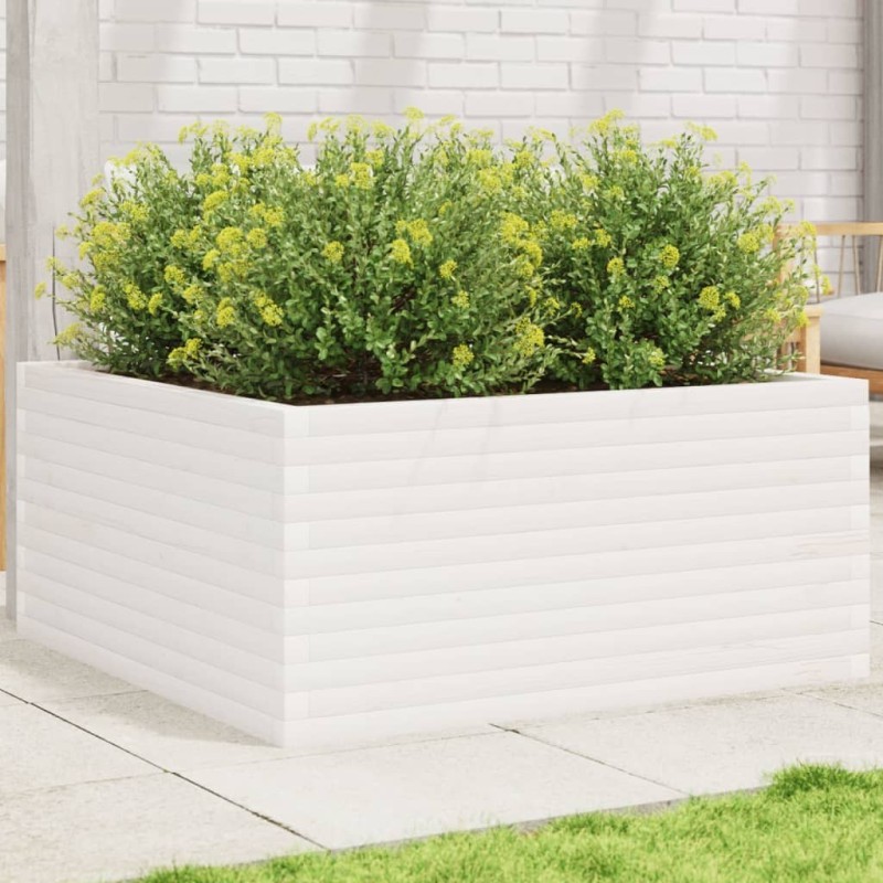 Jardinière blanc 100x100x46 cm bois de pin massif Jardinière blanc 100x100x46 cm bois de pin massif