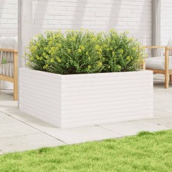 Jardinière blanc 100x100x46 cm bois de pin massif 