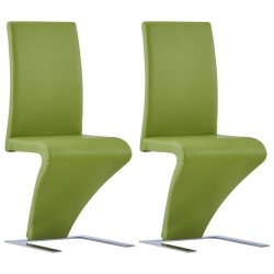 Chaises à manger avec forme de zigzag lot de 2 vert similicuir 