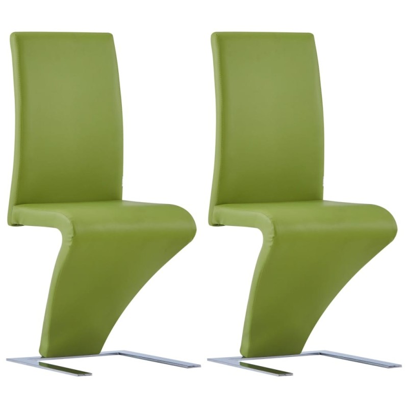 Chaises à manger avec forme de zigzag lot de 2 vert similicuir Chaises à manger avec forme de zigzag lot de 2 vert similicuir