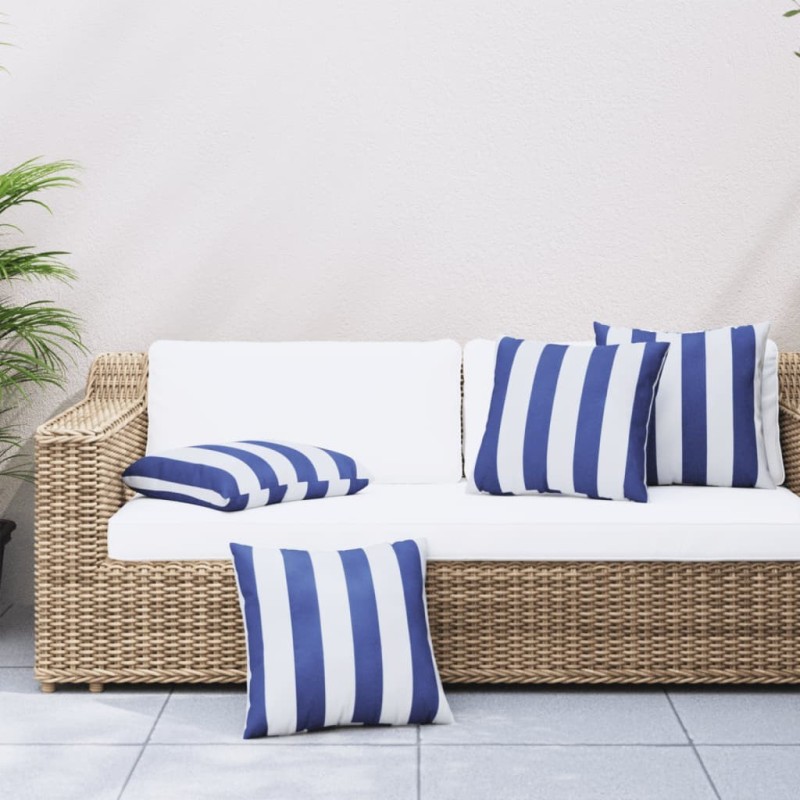 Coussins décoratifs lot de 4 Rayures bleues et blanches 60x60cm 