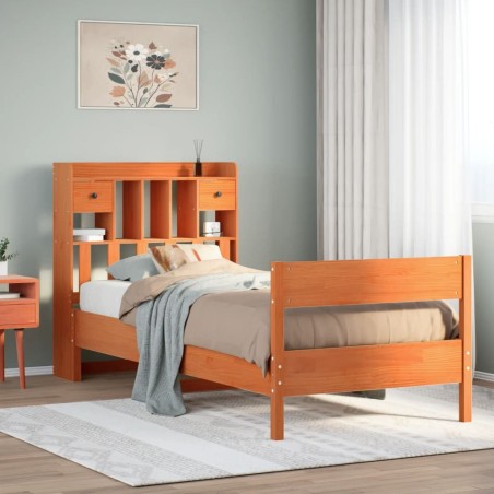 Lit bibliothèque sans matelas cire marron 90x200 cm pin massif 
