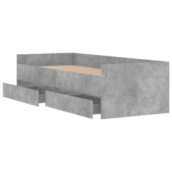 Cadre de lit avec tiroirs sans matelas gris béton 100x200 cm 