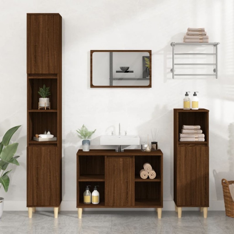 Ensemble de meubles de salle de bain 3 pcs Chêne marron 